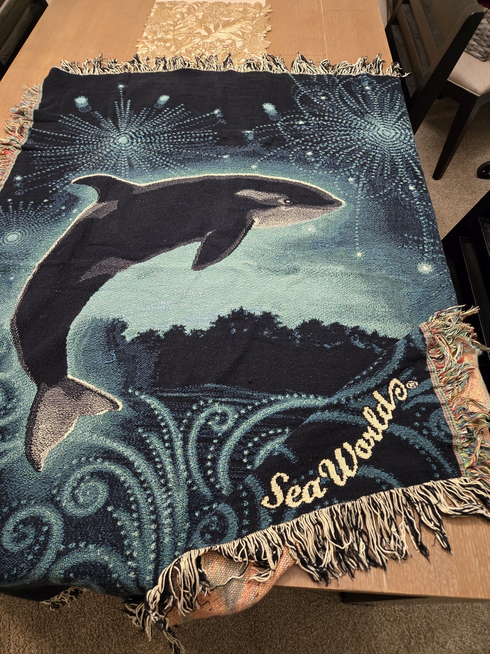 Sea World Navy & Teal Orca Throw